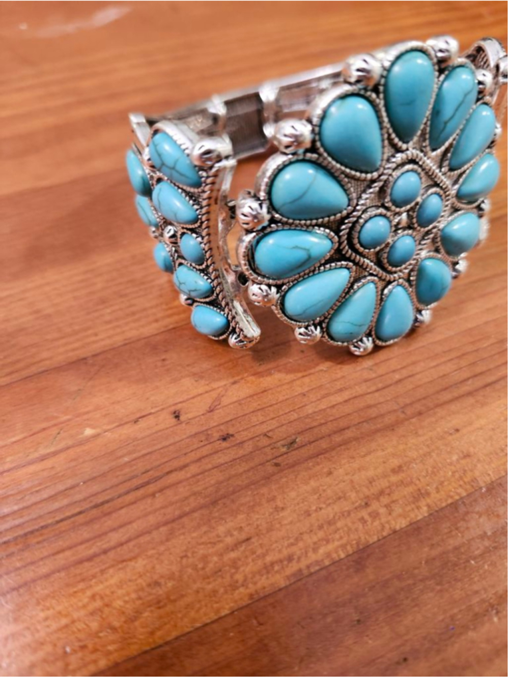 Turquoise Silver Tone Stretch Bracelet - Picture 5 of 5